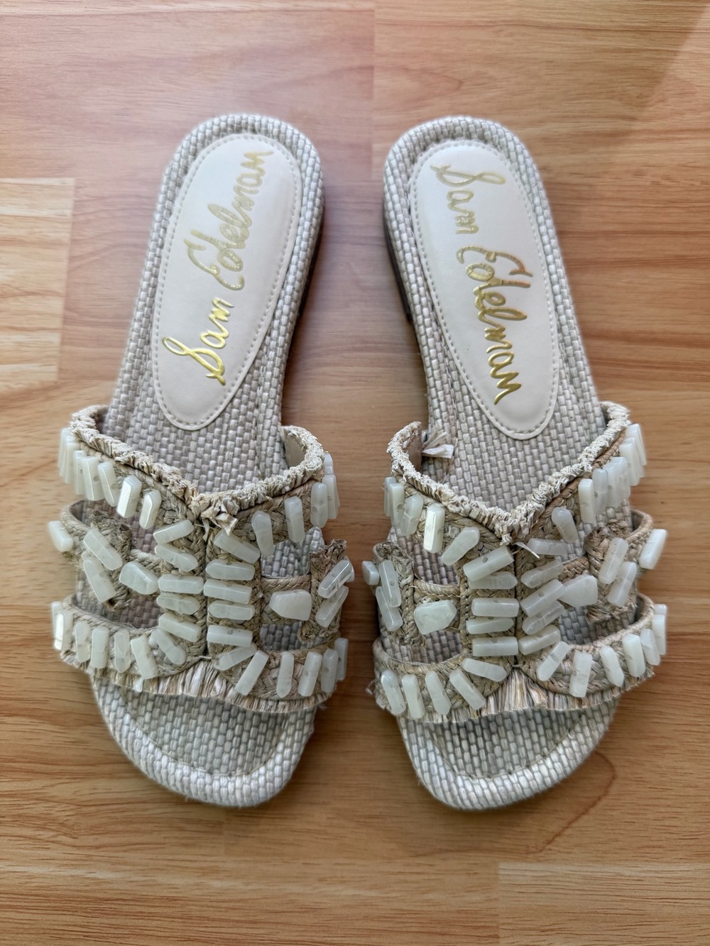 Sam Edelman Cream Beaded Braided Slide Sandals